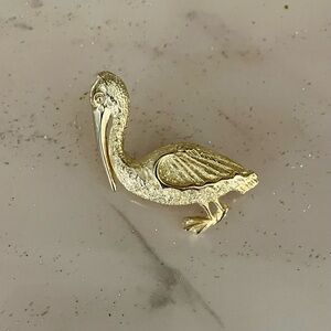 Gold Pelican Brooch
